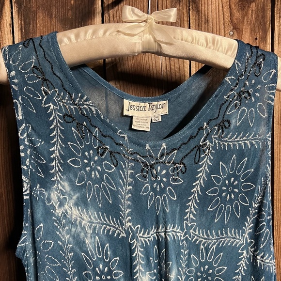 Jessica Taylor Vibrant Colorful Tie Dye Floral Embroidered 70’s Dress One Size - Picture 8 of 8